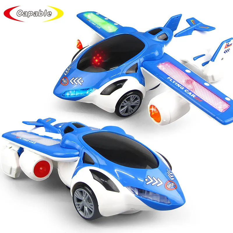 B/O חשמלי גלגלים אוניברסליים הפיכת מטוס LED רכב עם אור נשמע אוטומטי עיוות מטוסי קרב צעצוע לילדים