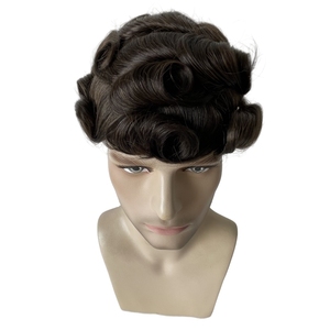 Sostituzione di <span class=keywords><strong>Capelli</strong></span> Umani Vergini Indiani # Toupet in PU Marrone Scuro e Nero 8x10 Pollici, Unità Ondulata 32mm per Uomini Bianchi - Product Image 5