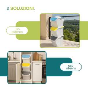 Set di 3 Contenitori Bianchi da 25 Litri per Raccolta Differenziata, Impilabili con Coperchi Colorati, Dimensioni 40x30x34 Cm - Product Image 5