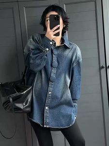 <span class=keywords><strong>Camicia</strong></span> in Denim Lavato <span class=keywords><strong>Oversize</strong></span> Casual Chic da Strada con Bottoni a Maniche Lunghe Vestibilità Ampia per Autunno/Primavera - Product Image 6