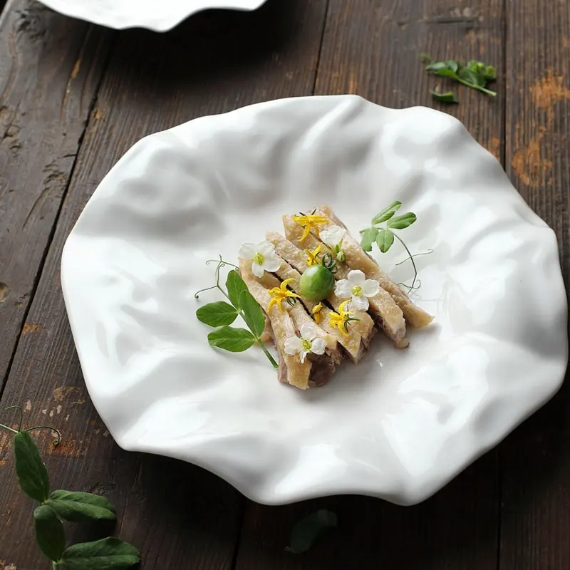 フレンチセラミック皿不規則な白いセラミックコールドカット家庭用食器ドライフルーツトレイレストラン家の装飾