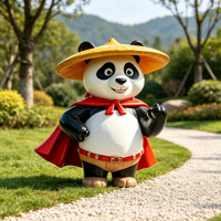 Statue de Panda Héroïque Brillante en Résine avec Chapeau Conique Jaune, Taille et Couleur Personnalisables, pour Enfants, Art Moderne, Décoration de Centre Commercial