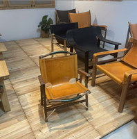 Fauteuil Safari Pliant Vintage en Bois de Noyer avec Revêtement en Cuir Véritable Brun Foncé Personnalisable – Siège d'Appoint de Loisirs pour Villa