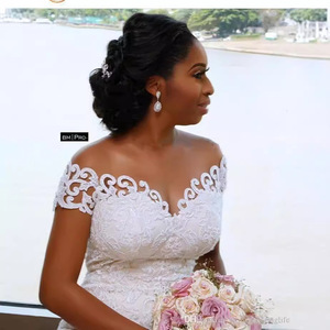 African Mermaid Wedding Dress <b>White</b> <b>Lace</b> Applique Sweetheart Neckline Plus Size Fashionable Travel Photography - Product Image 4