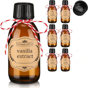 Bouteilles en verre brun vides 4 OZ Bouteilles ambrées pour extrait de <span class=keywords><strong>vanille</strong></span> pour sirop Huiles essentielles Potion Extrait de <span class=keywords><strong>vanille</strong></span> Fait <span class=keywords><strong>maison</strong></span> avec couvercles - Product Image 1