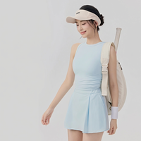 Ensemble débardeur de tennis uni décontracté pour femme, sans manches, longueur genou, sensation seconde peau, pour Pilates, entraînement, sports de plein air, fitness, anti-transpiration, respirant