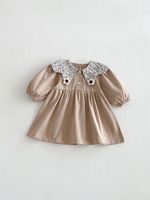 Robe pull pour bébé fille en coton à manches longues, col rabattu, ornée de fleurs, printemps-automne
