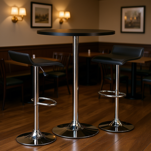 Juego de Mesa de Bar Spectrum de 3 Piezas, Mesa Redonda Negra de 24 Pulgadas, Taburetes Cromados con Elevación Neumática, Muebles para Restaurante - Product Image 2