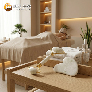 Set di Rullo di Giada e Gua Sha per Donne con Logo Personalizzato Jiwan Lejia, Rullo di Giada per <span class=keywords><strong>Massaggio</strong></span> <span class=keywords><strong>Viso</strong></span>, Snellimento e Lifting della Pelle - Product Image 2