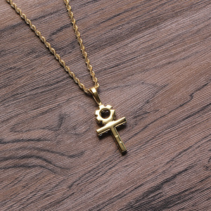 Classic Small Solid Blue CZ <b>Cross</b> Pendant Necklace, Men's Hip Hop Sea Blue Zirconia Jewelry - Product Image 2