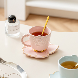 Camellia Porcelain High-End Exquisite Relief Coffee Cup Plate Set <b>Sustainable</b> Dishwasher Microwave Safe <b>Gift</b> Box for Home Office - Product Image 2