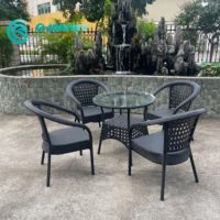 Chaise et table de salle à manger en aluminium de qualité supérieure pour jardin, en rotin tressé, 4+1 meubles de salle à manger pour hôtel et restaurant
