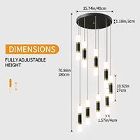 9-lumière Îlot De Cuisine Moderne Dimmable LED Moderne Noir Or Plafond Pendentif Lumière Salon Chambre Foyer LED 54W Escaliers