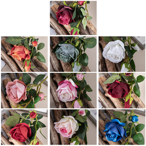 MW03334 Belle décoration de mariage Rose naturelle fleur artificielle longue tige velours spray à vendre - Product Image 6