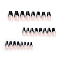 Vente en gros ongles longs ballerine noire rose française à presser ongles en acrylique vente en gros ongles manucure française à presser