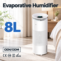 Humidificateur évaporatif intelligent 8L sans brume avec stérilisation UVC et minuterie 12H pour maison, hôtel, OEM, ODM
