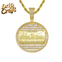 Pendentif Hip Hop Grand Disque Rond, Pendentif Dernière Cène en Cuivre Plaqué Or Véritable avec Zirconium Complet, Unisexe