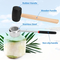Kit d'ouverture de jeunes noix de coco mûres en acier inoxydable de qualité alimentaire, comprenant un couteau à décortiquer, un marteau en caoutchouc et une poignée en bois