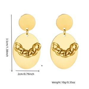 ต่างหูวงรีทรงเรขาคณิตแบบเกาหลีต่างหูห่วงโซ่ดีไซน์แบบเฉพาะของตกแต่งจี้ - Product Image 3