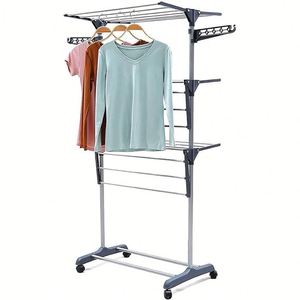 <b>Folding</b> Laundry Clothes Horses Dryer Rack Free-Standing Rolling Portable Hanger Stainless Steel Drying Rack for Outdoor Indoor - Product Image 5