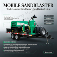 Machine de sablage humide mobile sans poussière, équipement de sablage abrasif à eau monté sur remorque pour l'élimination de la rouille et de la peinture des surfaces