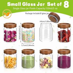 Thread Glass Pantry Organizer <b>Spice</b> <b>Jar</b> Acacia Wood Lid Screw Top for Honey - Product Image 2