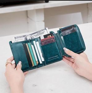 New Design RFID Blocking Card Holder Case Trifold Coin Pocket <b>Purse</b> Women Leather Short Wallet With Bottom - Product Image 4