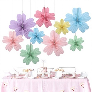 Pastellfarbene Origami-Papierblumenfächer Hängende Rosetten Wanddekoration für Hochzeit Geburtstag Feier - Product Image 1