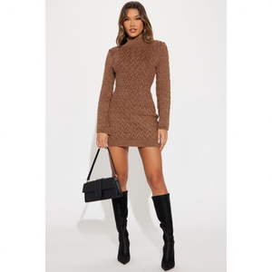 ชุดเดรสไหมพรมคอสูงทรงเข้ารูปสไตล์วินเทจยุโรป กระโปรงผ้าขนสัตว์ถักลายใหม่ - Product Image 1