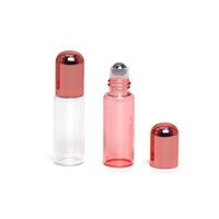 Botol Roll On Kaca Bulat untuk Minyak Esensial, Krim Mata Mini Custom, Kosmetik Parfum Berkualitas Tinggi 1ml 2ml 3ml 5ml dengan Tutup Rose Gold