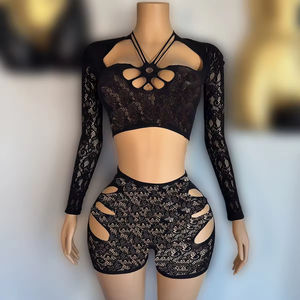 Viviblook Z0113ST03 <b>Sexy</b> Lingerie Set <b>Sexy</b> Knitted <b>Bodystocking</b> Hollow Out Shorts Crop Top Mesh Clothing Stockings - Product Image 1