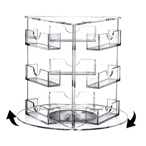 Table pemegang berdiri tampilan kartu bisnis akrilik bening 9 saku berputar untuk kantor