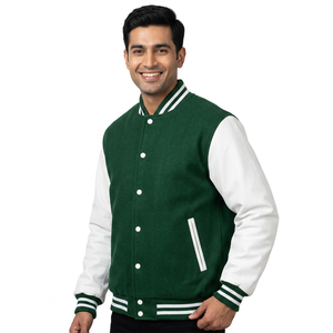 OEM Wool Varsity <b>Jacket</b> Men Custom Embroidered Logo Satin Bomber <b>Leather</b> Sleeves <b>Long</b> Length CollegeBaseballjacket for men - Product Image 1