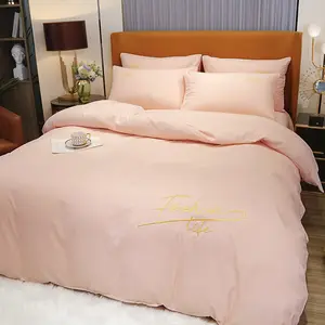 中国製固体染めマイクロファイバー羽毛布団カバー寝具セットシーツ4枚ベッド用枕カバー付き