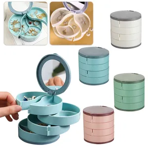 Caja de Joyería Giratoria de Plástico de Cuatro Niveles, Organizador de Almacenamiento para Collares, Pendientes, Anillos y Pulseras con Compartimentos Multicapa y Espejo - Product Image 5