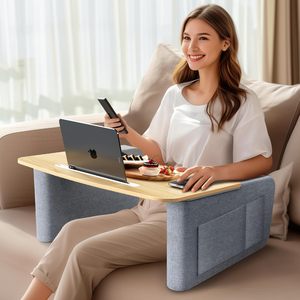 Plateau TV pour manger sur le canapé avec tablette et fente pour téléphone, plateau de table de <span class=keywords><strong>lit</strong></span> pour manger et <span class=keywords><strong>ordinateur</strong></span> <span class=keywords><strong>portable</strong></span> avec accoudoirs - Product Image 1
