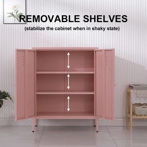 أثاث منزلي خزانة جانبية فولاذية بنصف ارتفاع بابين معدني بأرجل - Product Image 4