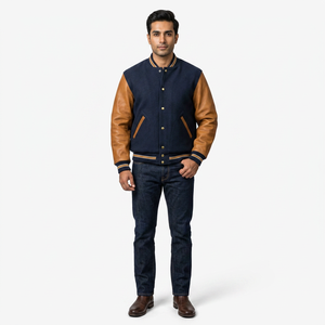 Breathable High Quality Adjustable Price Varsity Jackets for Men Stand Collar <b>Woolen</b> College Baseball Jacket Front Logo Winter - Product Image 1