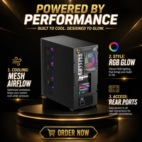 Boîtier d'ordinateur de jeu noir de taille moyenne avec panneau latéral en maille, ports USB et audio sur le devant, compatible ATX, Micro ATX, ITX, châssis de bureau