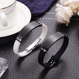 Sept Aanpassen Rvs Plaat Armbanden Voor Mannen Vrouwen Siliconen Polsband Sport Armband Sieraden