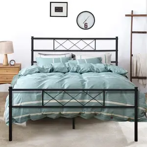 Armação de cama de metal para quarto, design moderno preto simples para casa