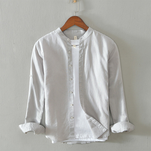 Camisa de Manga Larga con Cuello Alto para Hombre, 100% Algodón, Otoño, Alta Calidad, Transpirable, Formal e Informal, Color Blanco - Product Image 2