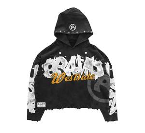 Men's Oversized Hooded <b>Sweatshirt</b> Spray Printed Streetwear Black Cotton Knitted Back Logo Design Unisex Streetwear Oversize - Product Image 1