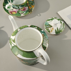 Hot Selling European Style Green Leaf Pattern 4pcs Bone China Dinner Plates and Cup Sets - Product Image 6