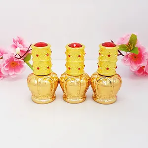 In Stock Ready to ship 30ml Fancy Golden Zinc Alloy Cap Attar Oud Oil Crystal Glass Perfume Bottle