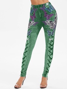 Legging imprimé papillon pour femme, matière extensible, respirant, grande taille, Jeans taille haute, <span class=keywords><strong>imitation</strong></span> <span class=keywords><strong>Leggings</strong></span> - Product Image 5