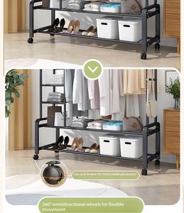 Porte-vêtements roulant robuste à 2 niveaux avec crochets et <span class=keywords><strong>roulettes</strong></span> pour chambre, buanderie, entrée, balcon - Product Image 6