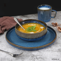 Veweet — vaisselle de table en céramique, style coréen, vaisselle japonaise vintage et bleue, ensemble de vaisselle créatif