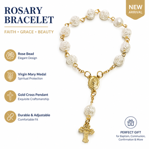 Pulsera de Rosario de Perlas de Rosa al por Mayor, Cuentas Católicas para Bautizo, Colgante de Cruz de la Virgen María, Joyería Religiosa - Product Image 1
