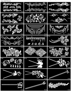 Henna tatuaggio Stencil <span class=keywords><strong>indiano</strong></span> della serigrafia arabica henné micro rete modelli di maglia Glitter per la pittura di Body Art - Product Image 5